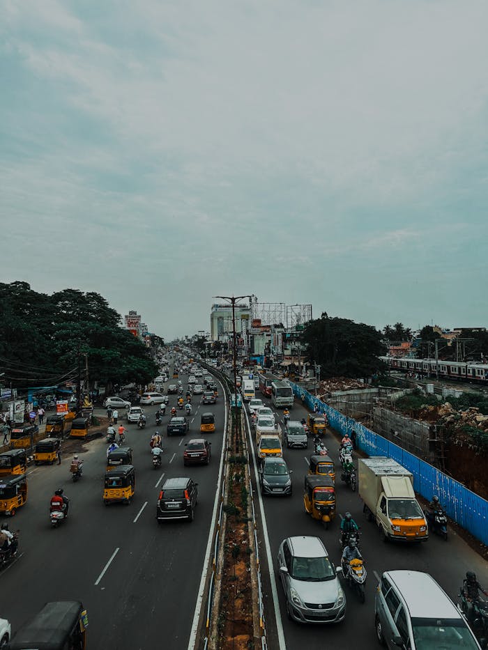 Bustling Urban Traffic on a Busy City Road